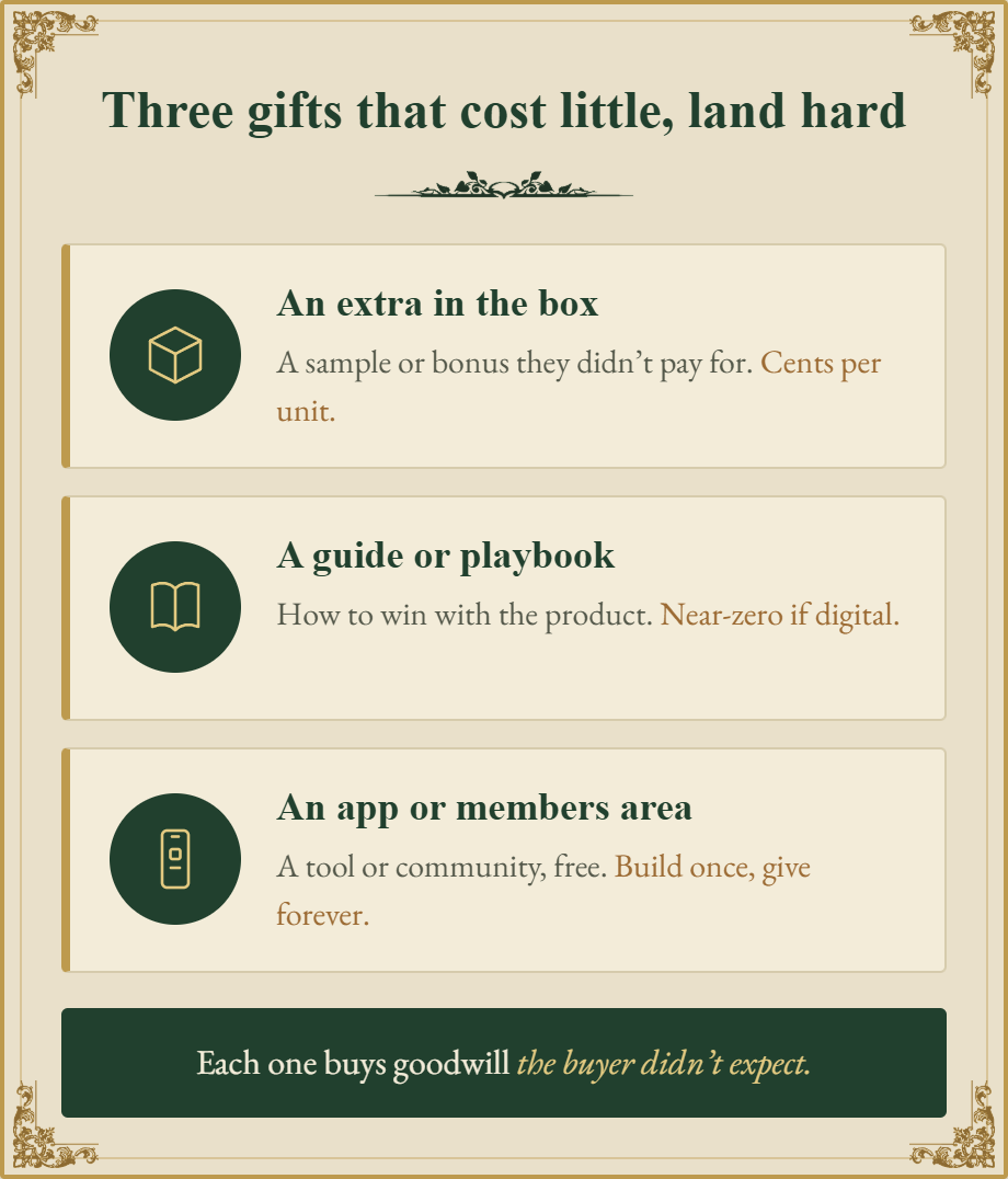 Three gifts that cost little but land hard.